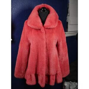 Stunning NWOT Hot Coral Pink Mink Fur Coat Jacket
